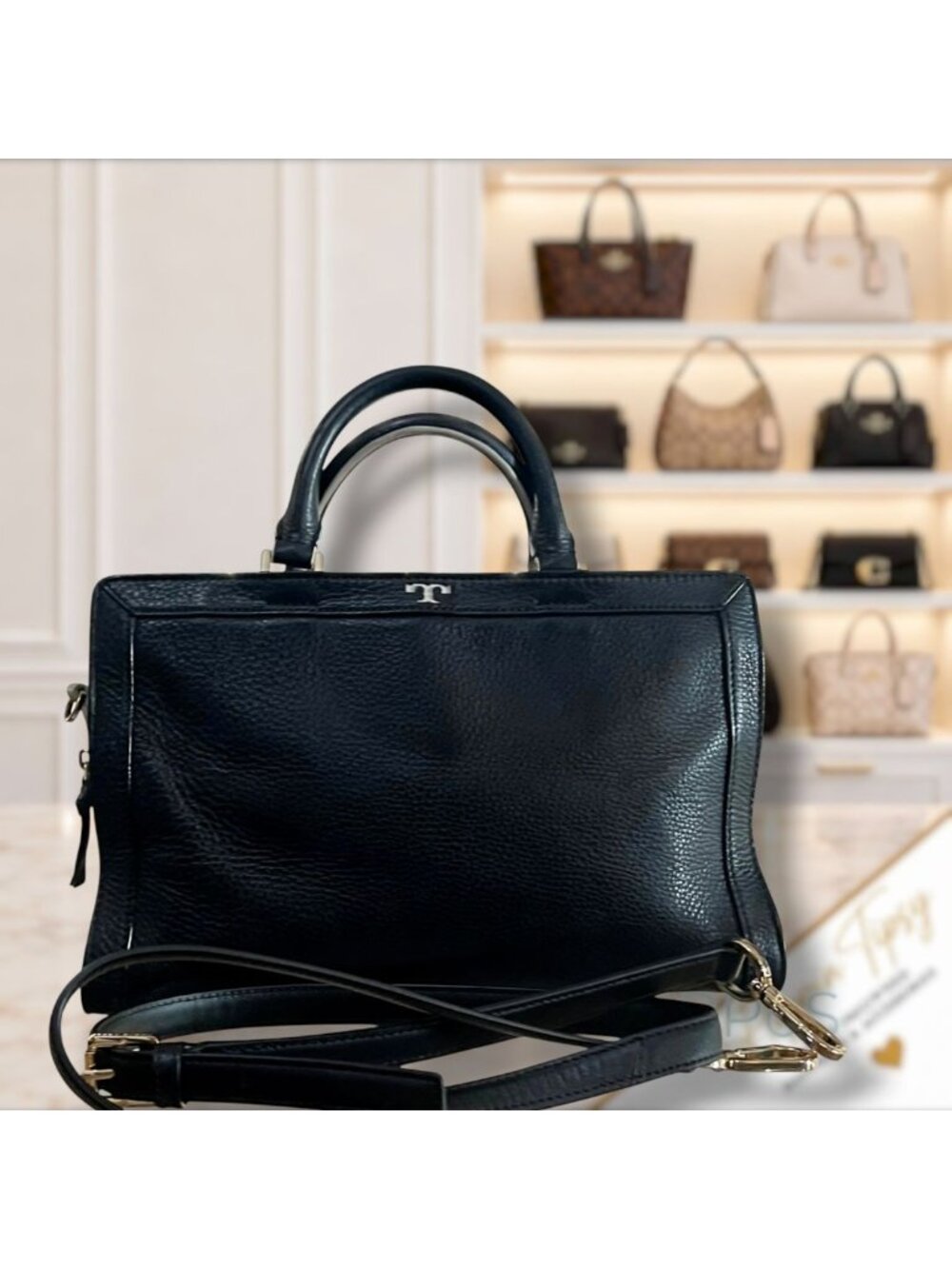 TORY BURCH AUTHENTIC BLACK AND WHITE JESSICA HANDBAG